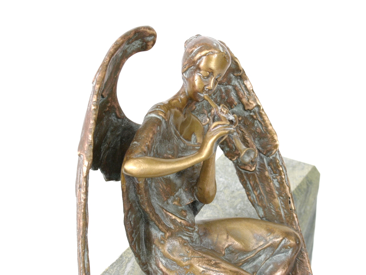 Engel mit Flöte, Grabschmuck, Bronze, Skulptur, Grab