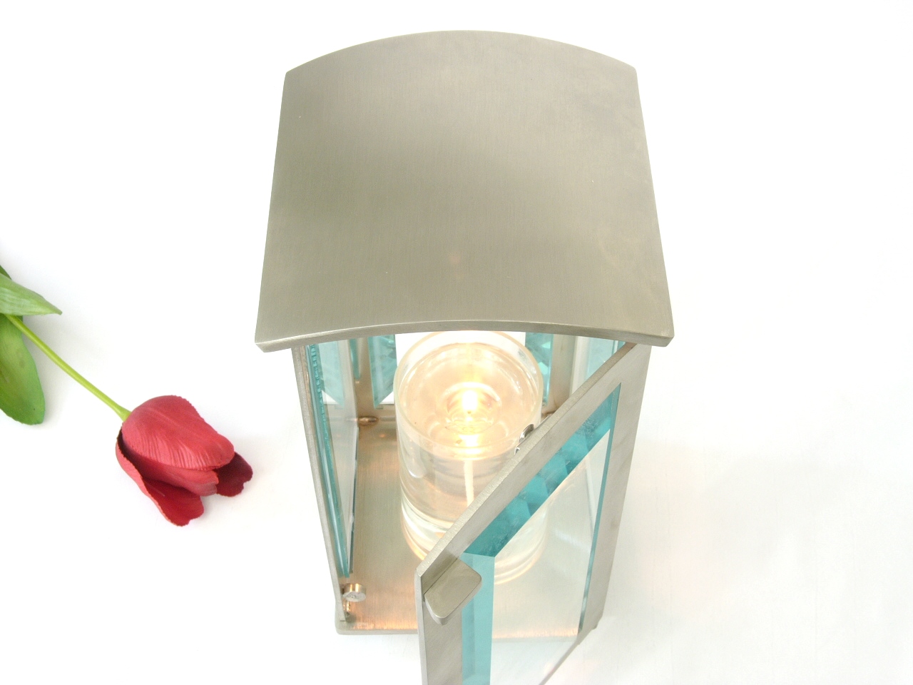 Laterne, "Quadrat", aus Edelstahl, Grabschmuck, Inox