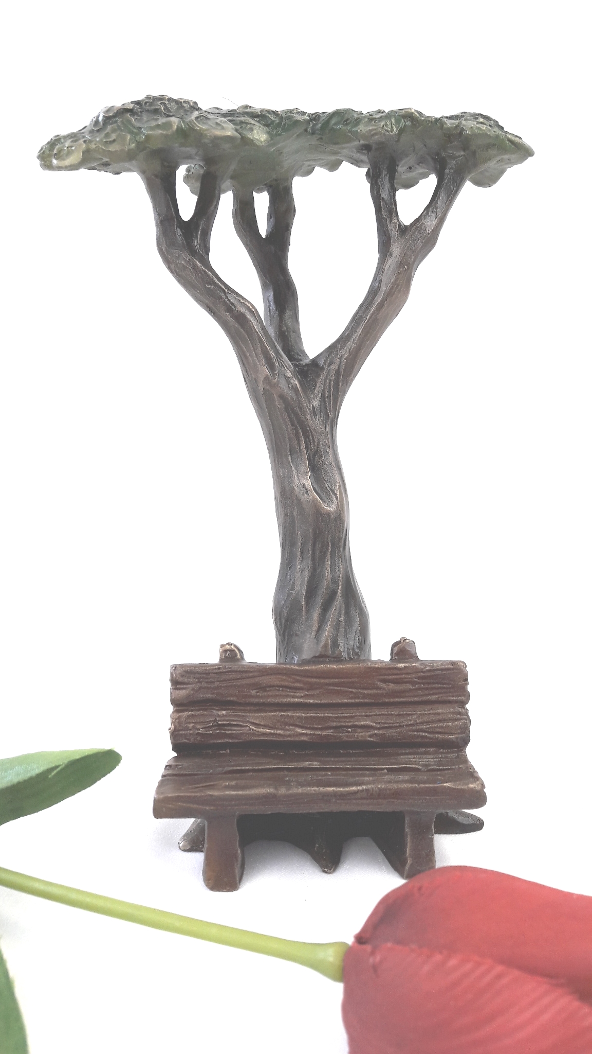 Grabschmuck, Baum mit Bank Bronze 20 cm H