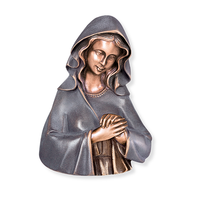 Jungfrau Maria, 3/4 Relief, Madonna, Bronze, Grabschmuck