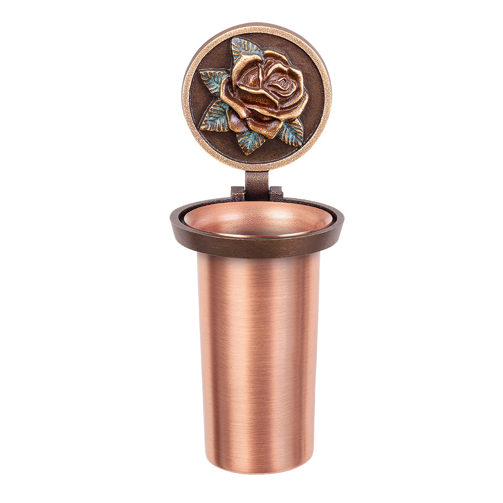 Urnenwandvase, Columbarium, klappbar, mit Rose
