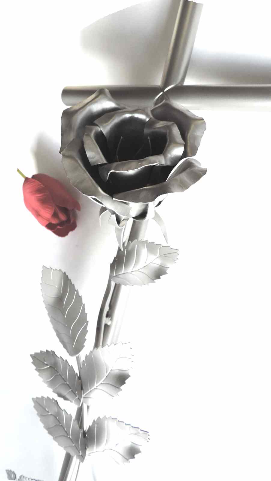 Edelstahlkreuz, mit Rosen, Grabschmuck, Kreuz, Grab