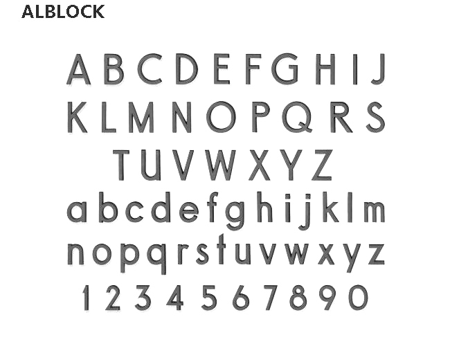 Buchstaben  "Alblock" aus Aluminium grau