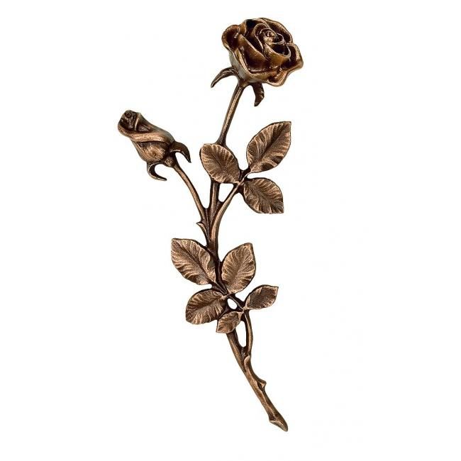 Rosenzweig mit zwei Blüten, nach rechts, Grabschmuck, Blumenschmuck, Grab