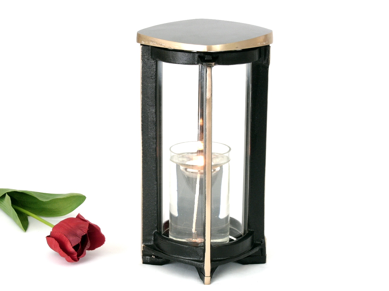Grablaterne, Schwarze Grablampe, Leuchte, schwarz, Grabschmuck