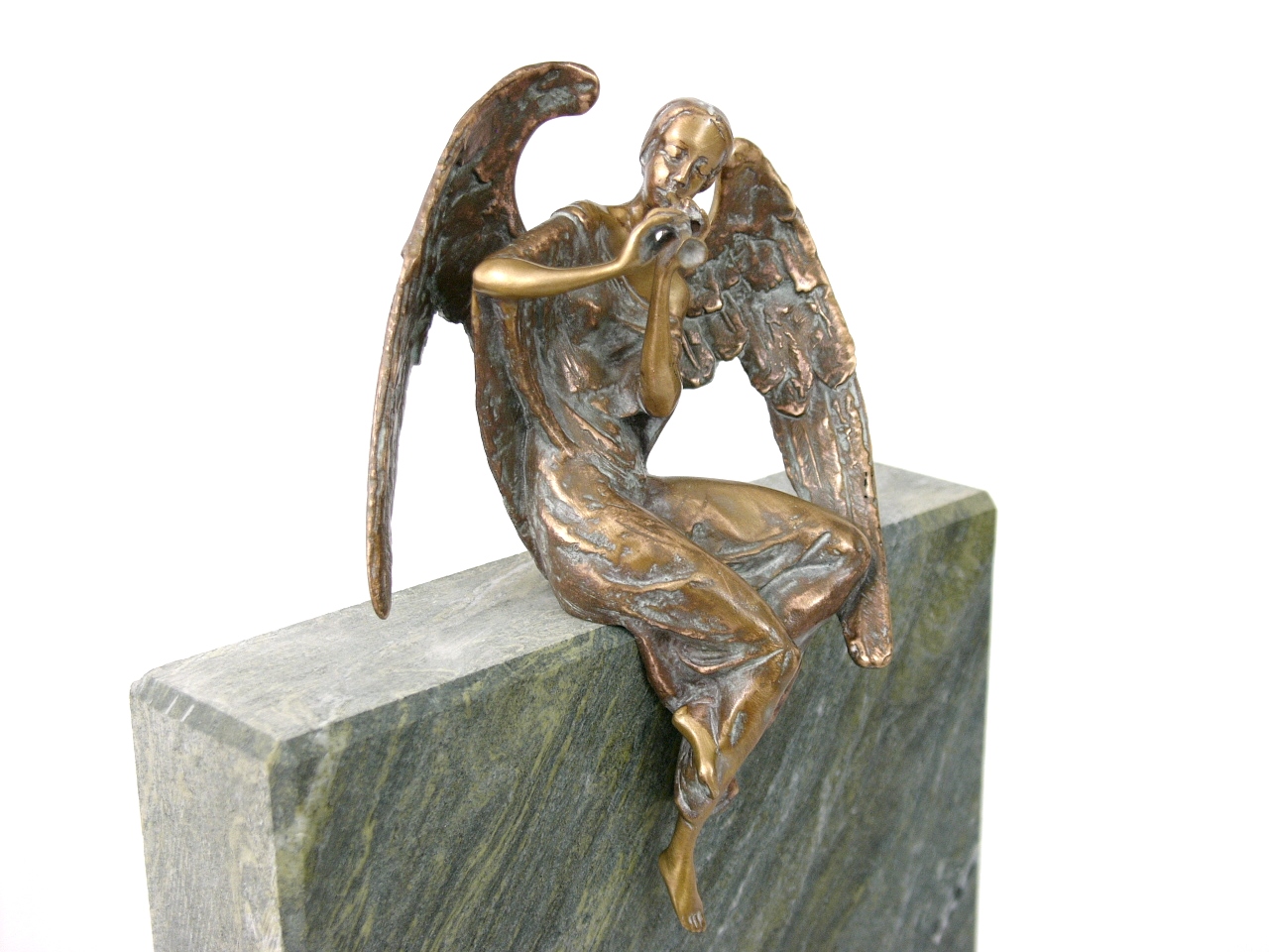 Engel mit Flöte, Grabschmuck, Bronze, Skulptur, Grab