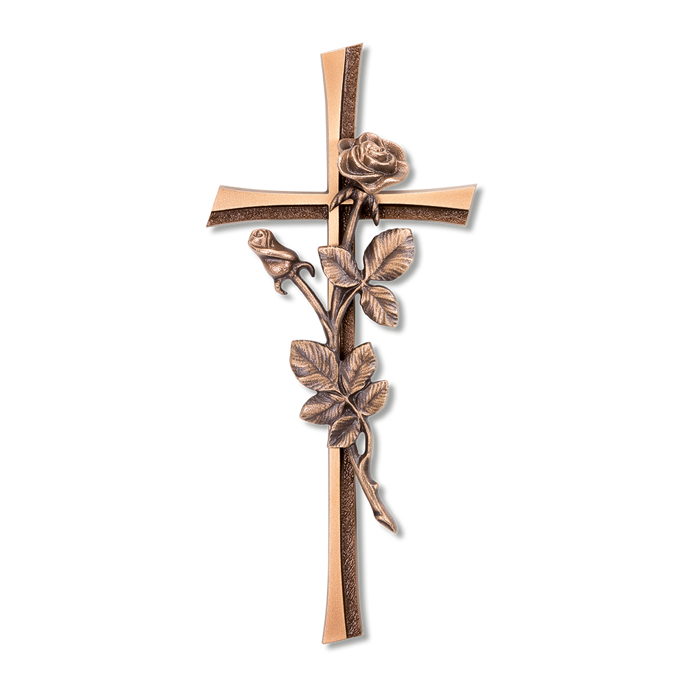 Grabkreuz, Kreuz, mit Rosenzweig, Grabschmuck