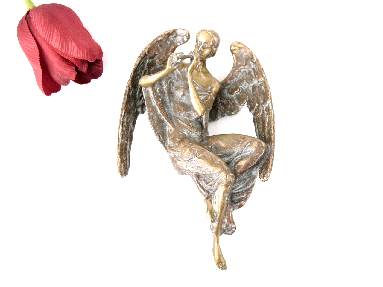 Engel mit Flöte, Grabschmuck, Bronze, Skulptur, Grab