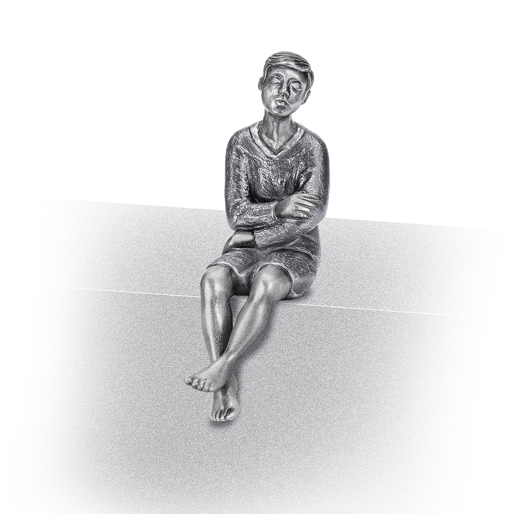 Junge, sitzend, Figur, Grab, Skulptur
