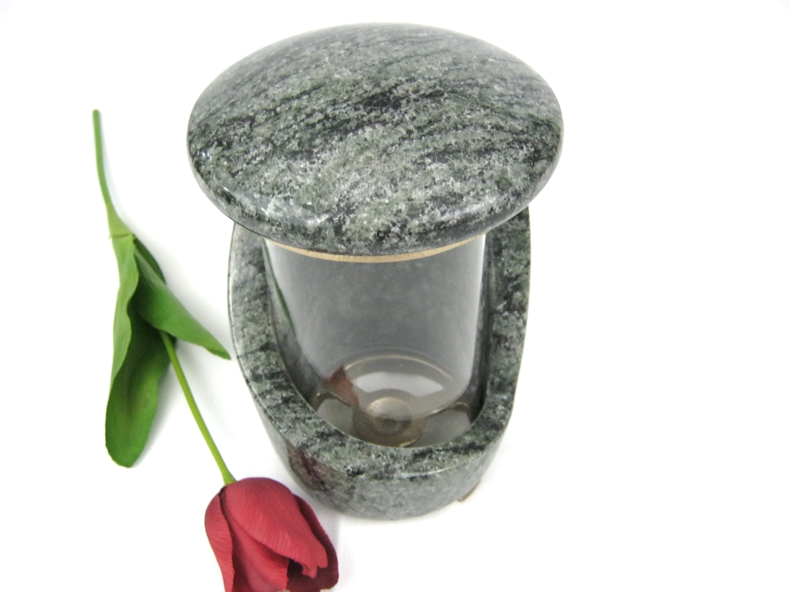 Granitlaterne, Grablampe, aus Stein, grünschwarz
