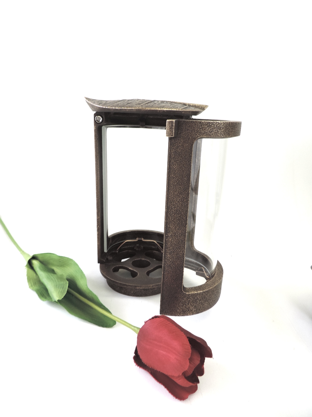Grabschmuck- Set, "Schmuckblatt", Laterne und Weihwasserschale, Bronze