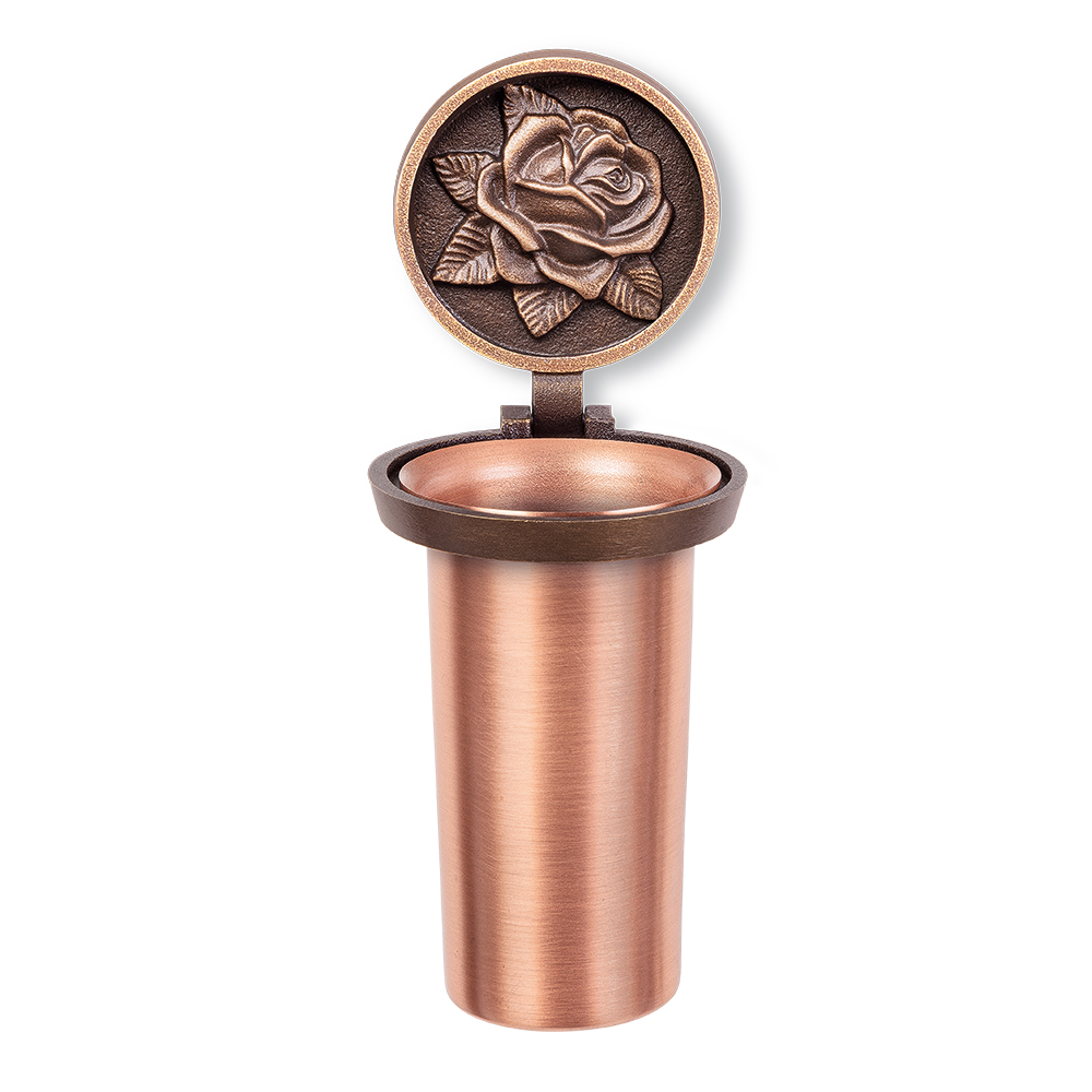 Urnenwandvase, Columbarium, klappbar, mit Rose