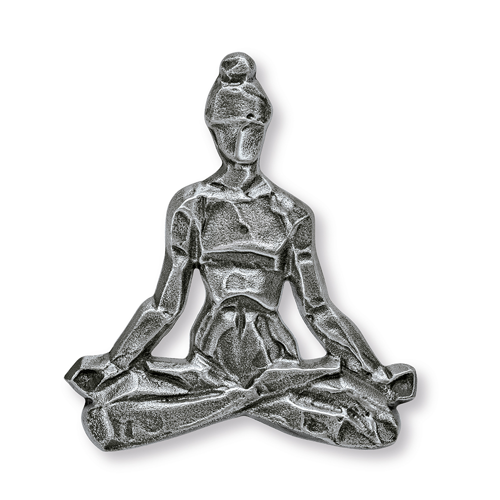 Sitzende Person im Lotussitz, Yoga, Aluminium, Tönung grau, 8 x 7 x 0,50 cm
