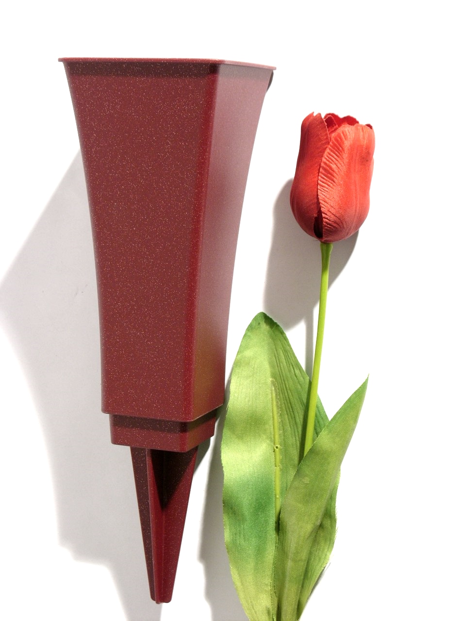 Grabsteckvase, Grabvase, Plastik, bordeauxrot