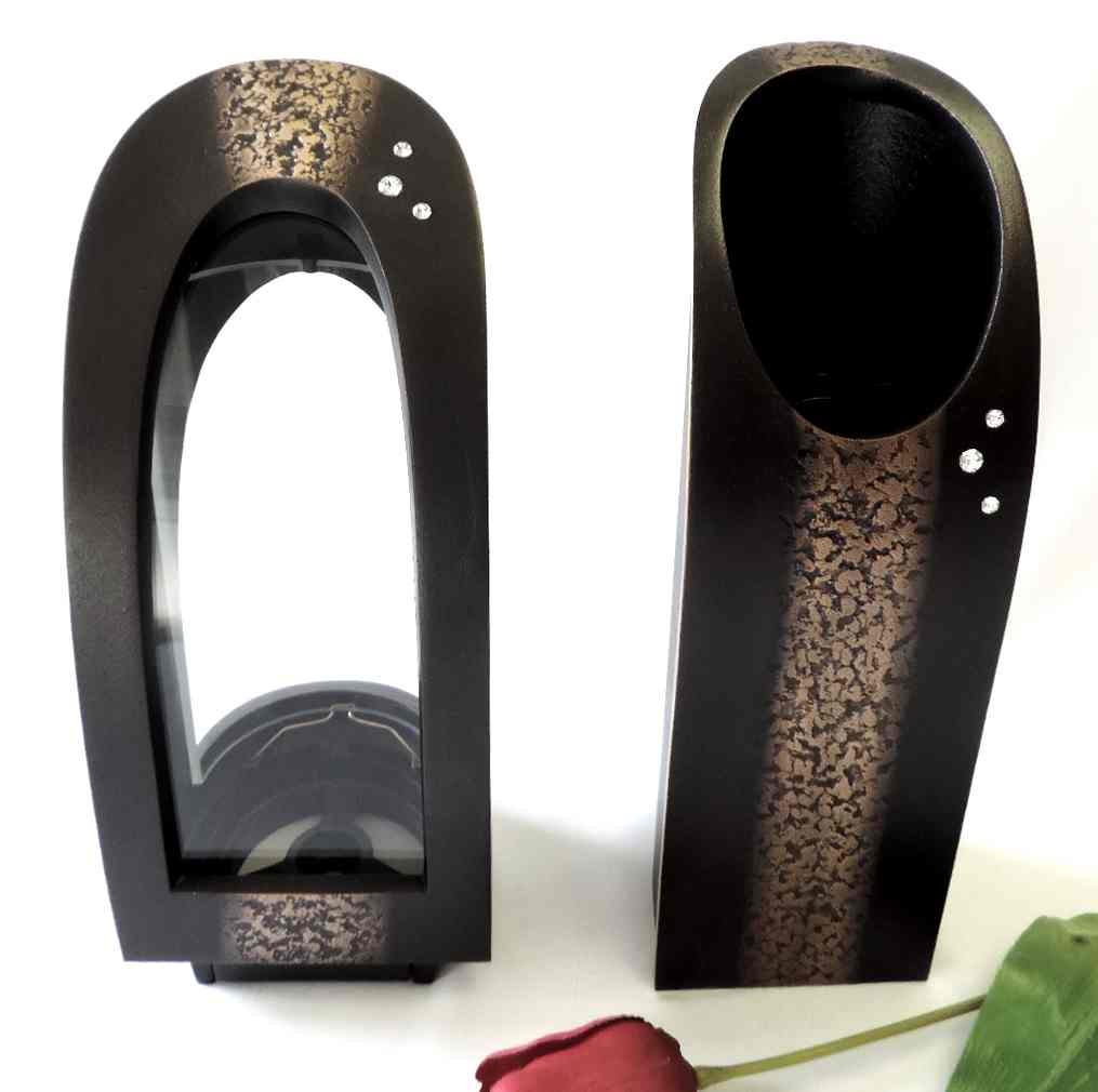Laterne und Vase im Set, Grabschmuck, mit Swarowskis
