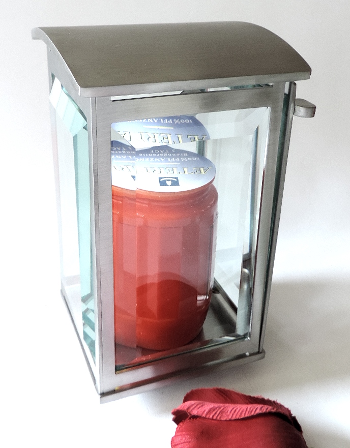Laterne, "Quadrat", aus Edelstahl, Grabschmuck, Inox