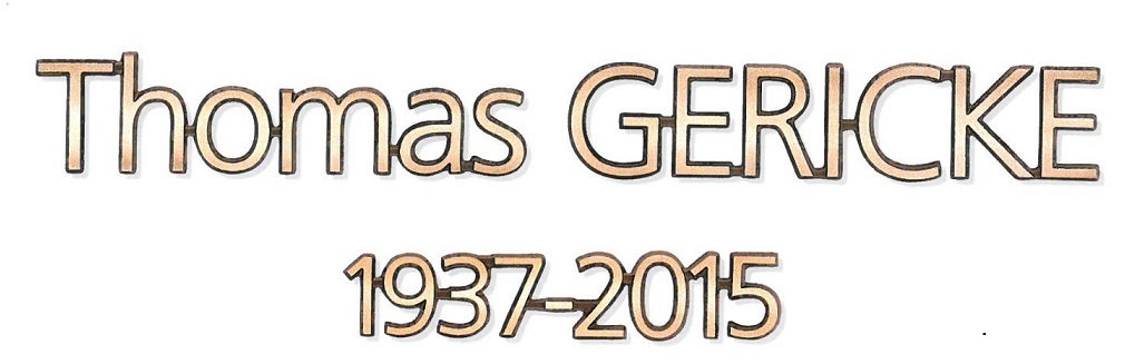 Bronzeschriftzug "Gericke", Grabschrift, Inschrift Grab