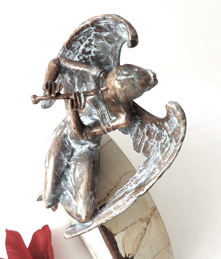 Engel mit Flöte, Grabschmuck, Bronze, Skulptur, Grab
