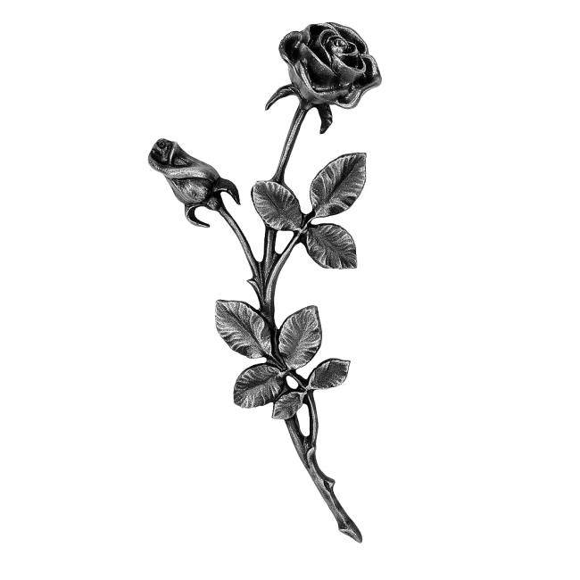 Rosenzweig mit zwei Blüten, nach rechts, Grabschmuck, Blumenschmuck, Grab