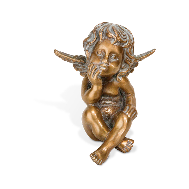 Bronzefigur, "Engel nachdenklich", Grabschmuck