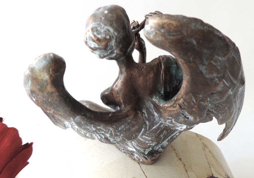 Engel mit Flöte, Grabschmuck, Bronze, Skulptur, Grab