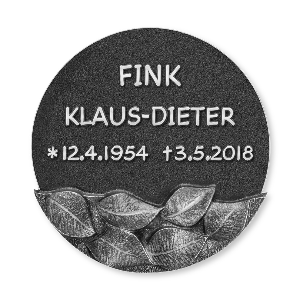 Schrifttafel, Grabtafel, "Blätter", 16 cm Ø