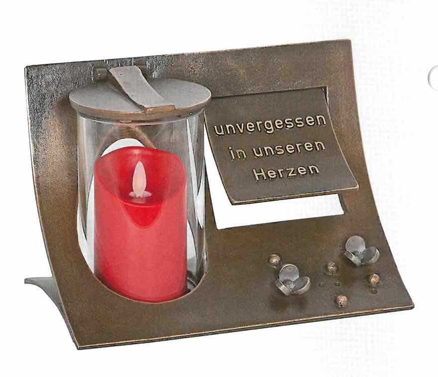 Schrifttafel mit integriertem Grablicht, mit Wunschtext