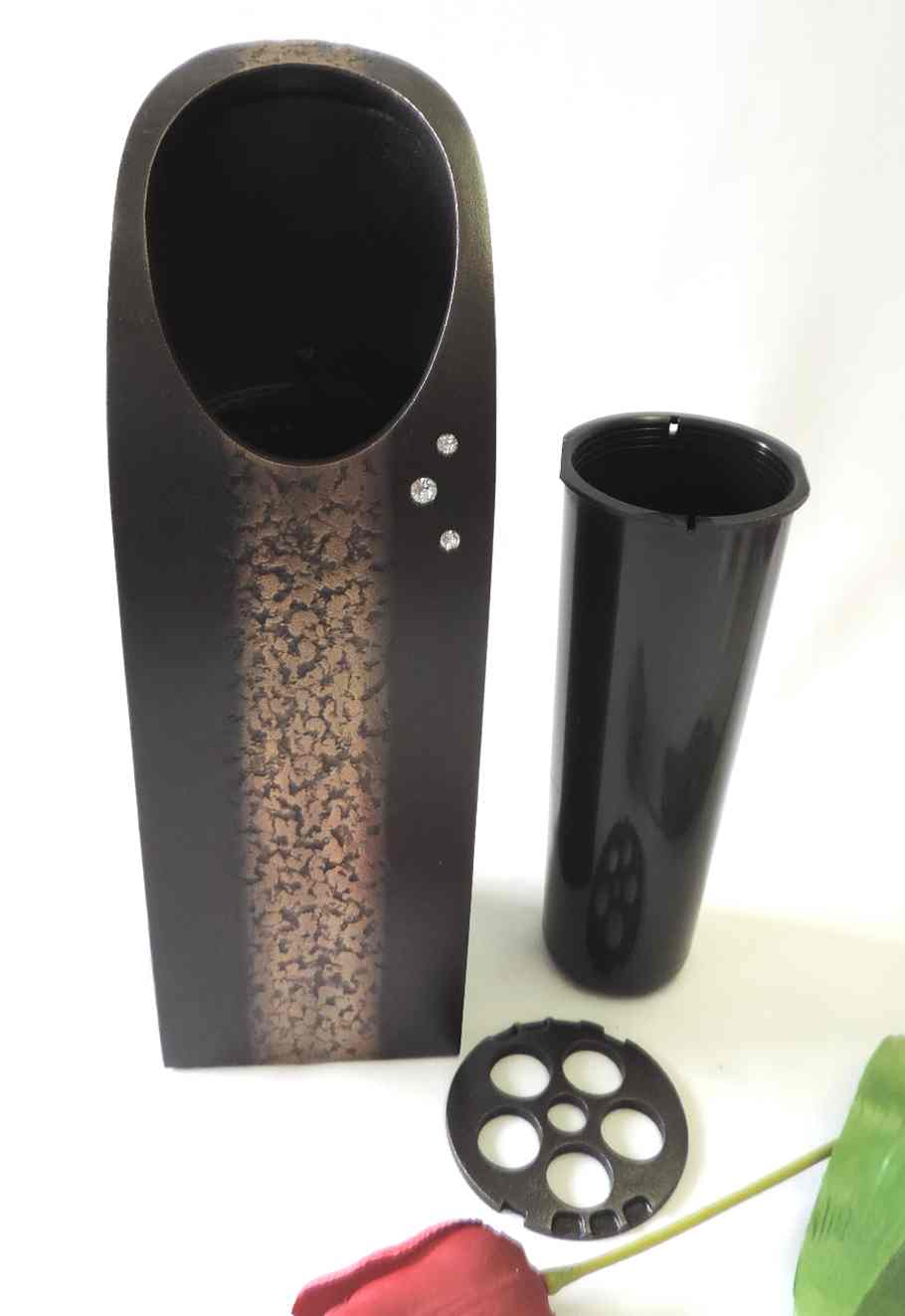 Vase, Grabschmuck, Grab, mit Swarowskisteinen