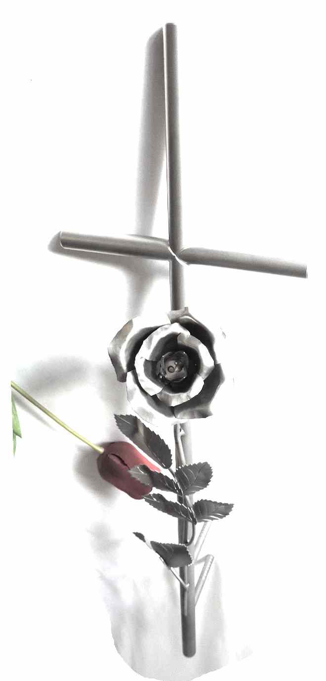 Edelstahlkreuz, mit Rosen, Grabschmuck, Kreuz, Grab