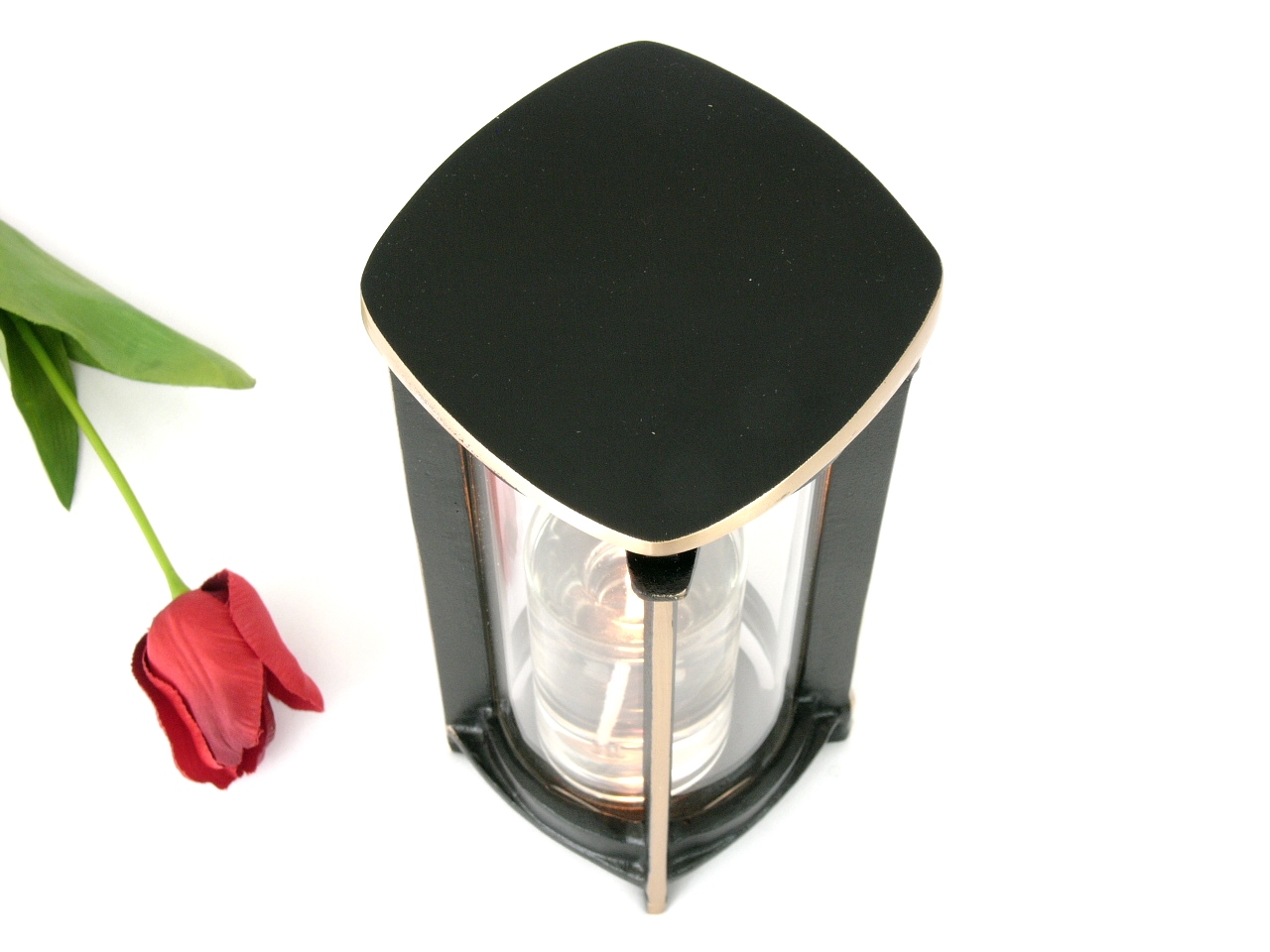 Grablaterne, Schwarze Grablampe, Leuchte, schwarz, Grabschmuck
