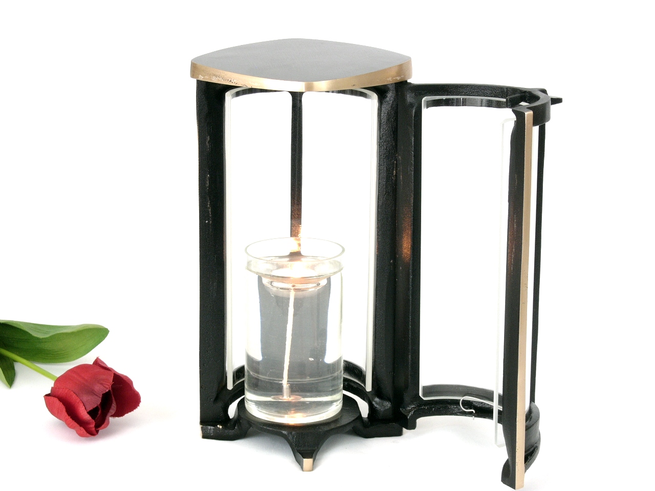 Grablaterne, Schwarze Grablampe, Leuchte, schwarz, Grabschmuck