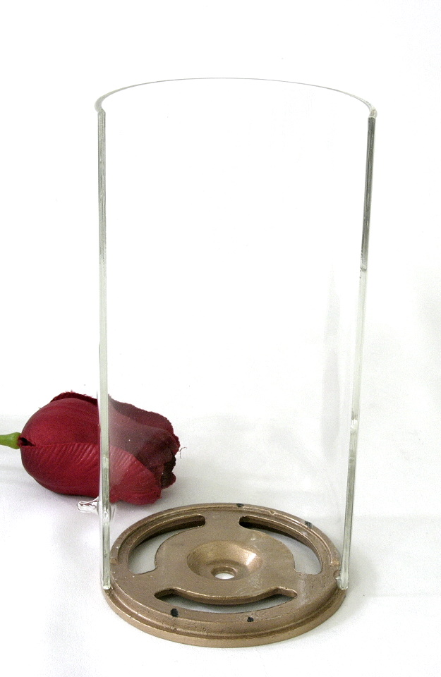 Schiebeglas 17,3 cm h, 9 cm Ø mit Bronzeteller