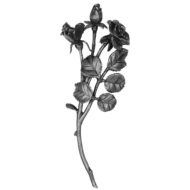 Rosenzweig, mit drei Blüten, vollplastisch, Grabschmuck