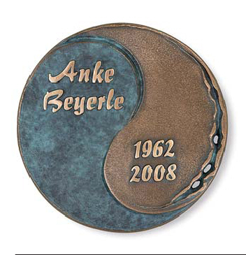 Grabtafel, Schrifttafelafel Grab,  "Yin und Yang", Bronze