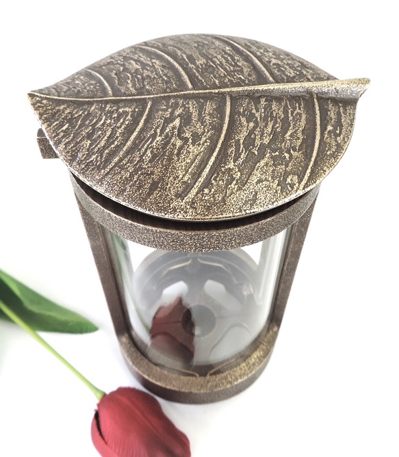 Grabschmuck- Set, "Schmuckblatt", Laterne und Weihwasserschale, Bronze